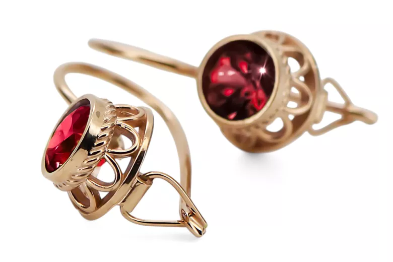 Rubis Or rose 14 carats vintage d'origine Des boucles d'oreilles Bijoux vintage vec117r